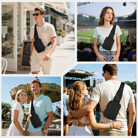 People wearing Sling Crossbody Bag With Zipper Lock And RFID Blocking Water Resistant Material Dual Anti Theft Design