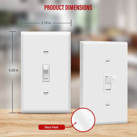Toggle Light Switch Bundle, Single Pole 15 Amp 120-277 Volt, Grounding Screw, Residential Grade, UL Listed, White, 10 Pack