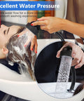 Two Pack UPC Certified Salon Shampoo Bowl Sprayer Hose Kit with quarter inch thread in use at barber shop sink