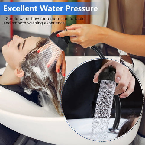 Two Pack UPC Certified Salon Shampoo Bowl Sprayer Hose Kit with quarter inch thread in use at barber shop sink