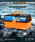 Massive 4-Layer Tackle Box Kit With 547-Piece Fishing Lures Set on a rocky surface near water