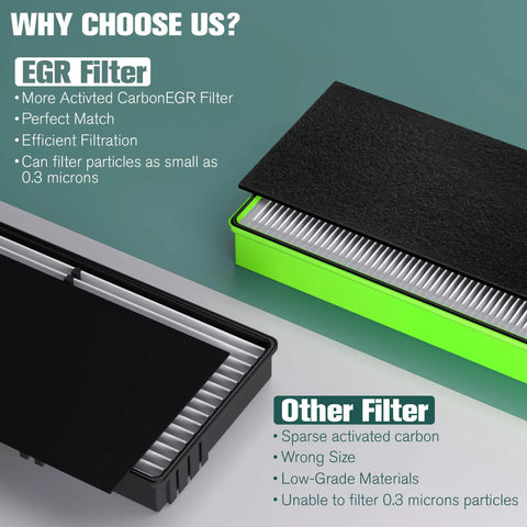 Comparison of EGR and other filters, emphasizing features of AER1 Replacement Filter Kit For Holmes And Bionaire Air Purifiers True HEPA Filter Core Plus Eight Pre Filters Fits HAPF300AH U4R And HAP242NUC Easy Install For Cleaner Indoor Air