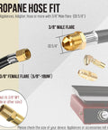 8 Ft Propane Hose With Regulator And Gauge Universal Gas Grill Connector For Blackstone 28 In And 36 In Griddles Weber Nexgrill Heaters And Fire Pits Three Eighths Inch Female Flare showing male and female flare fittings.