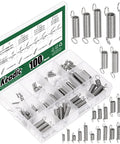 100Pcs Stainless Steel Extension Spring Kit In 25 Sizes, 0.3mm To 1.2mm Wire Diameters in storage box with size labels