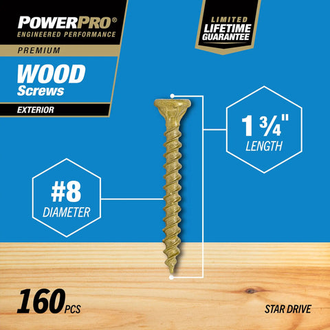 Premium Exterior Wood Screws No 8 By 1-3/4 Inch All Purpose Deck Screws For Outdoor Projects With Epoxy Coating For Corrosion Resistance Self Starting Tip And T25 Star Bit Included Bronze Finish 160 Pieces