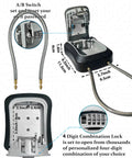 Open Portable Key Lock Box With Cable Shackle And Wall Mount Waterproof Metal Key Safe For 4 Digit Resettable Code Zinc Alloy