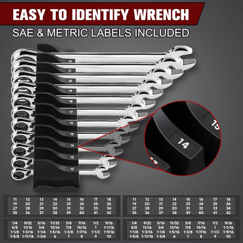 Magnetic Wrench Organizer Set For Toolbox And Drawer Storage 42 Piece Wrench Holder with SAE and Metric Labels