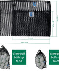 2 Pack Nylon Mesh Bags With Drawstring For Golf Ball Storage And Sports Gear Organizer, dimensions 13.4x9.5in & 9x6.7in