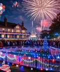4Th Of July 95Ft 240LED Red White And Blue String Lights Extra Long Connectable Waterproof Twinkle Lights at a festive party