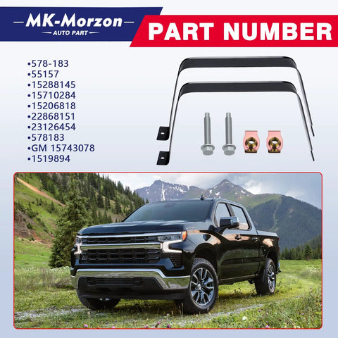 Fuel Gas Tank Straps Bracket With Bolts And Locking Nuts For Chevy Silverado 1999 To 2019 1500 2500 3500 shown in product image