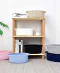 Rope Storage Basket With Handles For Pet Toys And Essentials Boho Woven Organizer Bin For Shelves in various colors on shelf