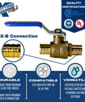 Image of Three Quarter Inch Pex Ball Valve Blue Cold Brass 400 PSI Hundred Pack For All Pex Tubing Brands Works With Crimp Or Clamp