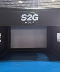 Front view of Spacious Portable Inflatable Golf Simulator Enclosure Matte Black For Indoor And Outdoor Practice.