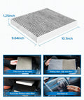 Cabin Air Filter With Activated Carbon For Volkswagen Vehicles Including Jetta Tiguan Atlas showing dimensions and installation steps