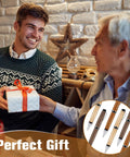 Two men exchanging gifts with Six Pack Woodturning Pen Kit With Refills Twist Pens For DIY Lathe Turning Black And Silver Set inset.