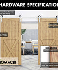 Brushed Nickel Sliding Barn Door Hardware Kit For Two Doors With Nine Foot Flat Track And Straight Rollers, Heavy Duty Interior Use Only