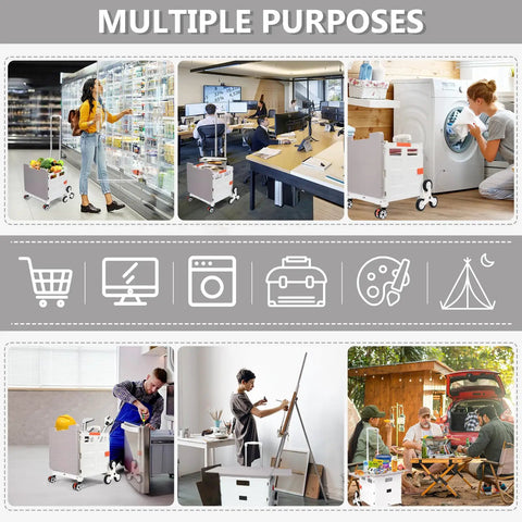 Foldable Utility Cart With Stair Climbing Wheels used for groceries, office, laundry, and camping, Milky White.