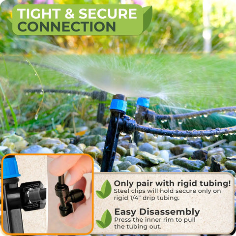 30 Pcs Drip Irrigation Emitters With Push To Connect Adjustable 360 Degree Drip Emitters On Six Inch Stake in garden