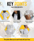 Ventilated Beekeeping Jacket With Fencing Veil Hood, Ultra Light Air Mesh showing reinforced pockets and detachable veil