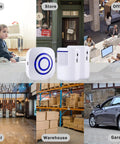 Long Range Wireless Motion Sensor Alarm System For Home Security With 2 Detectors And 1 Receiver shown in various settings
