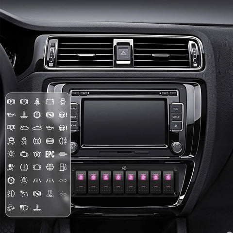 8 Gang 12V 24V DC Toggle Switch Panel With Prewired 5 Pin On Off Waterproof IP65 Marine Auto Boat Truck Jeep RV shown in a vehicle dashboard.