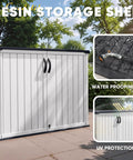 Outdoor Storage Cabinet 26 Cu Ft With Lockable Doors, Waterproof Patio Shed showing waterproof and UV protection features