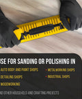 Person holding Adjustable Radius Flex Longboard Sanding Block With Dual Backing For Hook And Loop Or PSA Sheets Or Rolls.