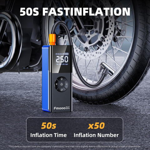 On The Go Portable Tire Inflator Air Compressor With Digital Gauge 160 PSI near motorcycle wheel with display