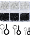 Must Have 300Pcs Small Screw Eye Pins For Jewelry Making And DIY Crafts in silver and black, three sizes in storage box