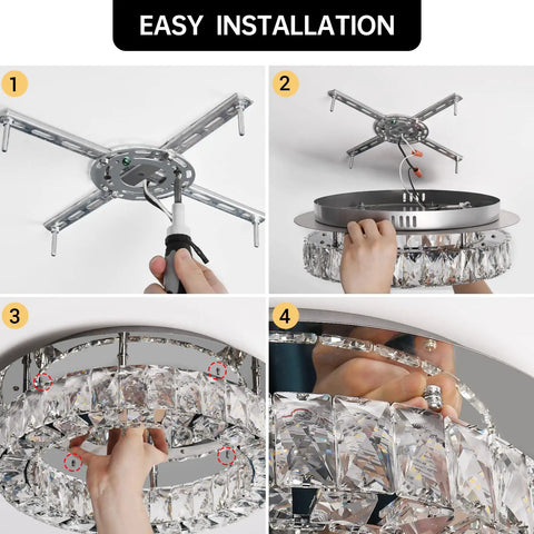 Step-by-step easy installation of Crystal Chandelier LED Ceiling Light 16 Inch Flush Mount for cozy spaces.