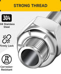 Close-up of a 304 Stainless Steel hex nut showcasing strong threads for Rock Solid 120 Pcs SAE Nylon Insert Lock Nuts Assortment Kit.
