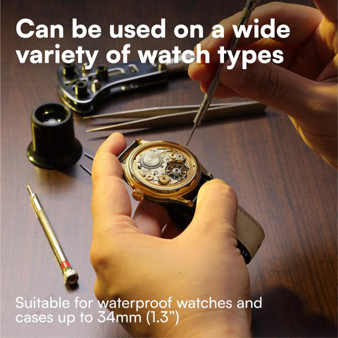 Watch repair tools from the Ultimate 155 Piece Watch Repair Kit in use for DIY and professionals.