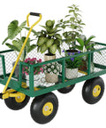 Heavy Duty Steel Garden Wagon Cart With 1400 Pound Capacity Three In One Convertible Utility Cart With 13 Inch Wheels And 180 Degree Handle Collapsible Outdoor Yard Trailer In Green And Yellow The Ultimate Workhorse carrying potted plants.