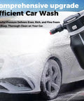Vssoc 2L Cordless Electric Foam Sprayer For Car Wash in use, spraying thick foam onto a car for thorough cleaning.