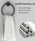 Matte Black Towel Ring And Hand Towel Holder For Bathroom And Kitchen, Modern Rounded Base Wall Mount In SUS304 Stainless Steel, Built To Last