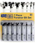 Wave Cutter Forstner Bit Set 7-Piece for Woodworking with Splinter-Free Cutting and Pro Grade Drills One Quarter Inch To One Inch Diameter Durable Forged Steel Bits Includes Blister Pack