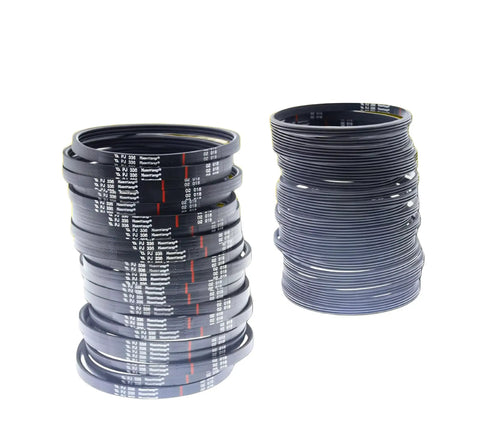 Elastic Poly V Belt 2PJ286 2 Peaks 1 Valley Conveyor Drive Belt 2 Pack For Powered Roller Systems Replacement Premium Spare Part Eliminates Slippage Stalling And Abnormal Noise While Keeping Constant Tension., two black elastic poly V belts coiled for conveyor drive use