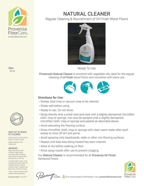 Label of Oil Finish Wood Floor Maintenance Refresher 32 Oz showing usage directions and product details