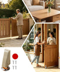 Heavy Duty Wooden Gate Wheels Featuring Ultra Silent Smooth Rolling Anti Sag Support Rollers For Sliding Door Sag Repair and Heavy Track Glides shown in use on wooden gates and doors.