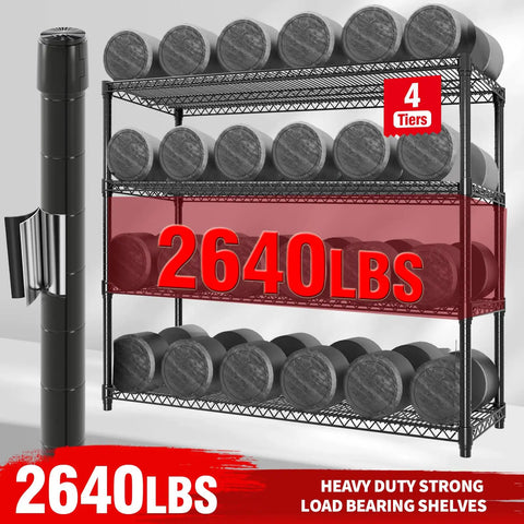 Beefy 4-Tier Garage Shelving Unit On Wheels With Extra Wide 59 Inch By 71.8 Inch Rack, 2640 Lbs Capacity, heavy duty load bearing