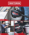 Person using 1.75 Peak HP Wet Dry Vac Powerhead For 5 Gallon Buckets Turns Any Bucket Into A Portable Shop Vacuum With Filter Bag And Hose