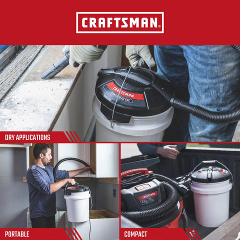 Person using 1.75 Peak HP Wet Dry Vac Powerhead For 5 Gallon Buckets Turns Any Bucket Into A Portable Shop Vacuum With Filter Bag And Hose