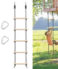 Rope Ladder For Kids Climbing Obstacle Course With Sturdy Wood Beams And Top Hooks, Hanging Ladder For Swing Set, shown with child using it