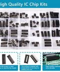 IC Chips Kit 173 Piece Op Amp ICs And Timer ICs Assortment With 12 Sockets and 20 Values organized in a clear plastic case