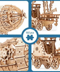 Close-up collage of the 3D Wooden Airship Puzzle for Grown-Ups and Kids DIY Model Kit Brain Teaser with Laser Cut Plywood Craftsmanship