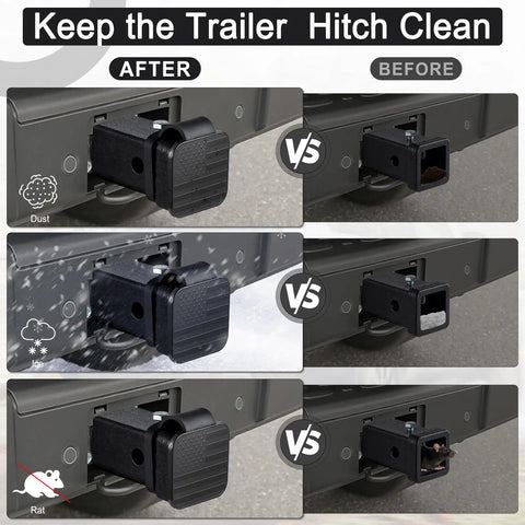 2 Inch Rubber Trailer Hitch Cover With American Flag Design Universal Black Hitch Receiver Plug Cap For Most Vehicles shown after installation preventing debris, dust, snow, and pests.