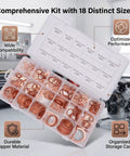 Go-To Copper Crush Washer Set Kit 350 Pcs in 18 Sizes for Automotive, Marine, Plumbing and Oil Drain Plug Seals - Pro Grade Copper Gasket Assortment for Premium Material Washers. copper washer kit in organized case