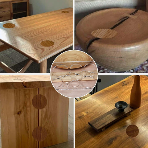 Pro Grade 13 In 1 Router Template Kit For Woodworking With 10 By 7.9 Inch Circle And Bowtie Inlay Jigs All In One Circle Inlay Template Set One Quarter Inch Thick Router Jig With 13 Size Circle Templates For Precise Cuts And Decorative Inlays used on tables and woodblocks.
