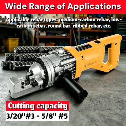 Heavy Duty 900W Electric Hydraulic Rebar Cutter For Fast Spark-Free Cuts On 4Mm To 16Mm Steel Rods with various rebar types.