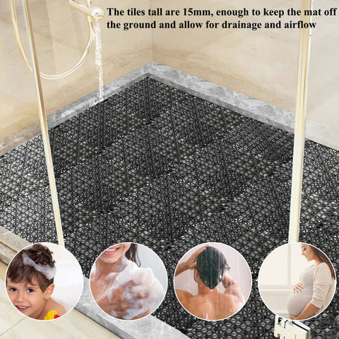 12 Pack Interlocking Floor Tiles 11.8 Inch By 11.8 Inch Rubber Mats For Wet Areas Grippy No Slip Drainage in shower